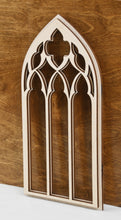 Load image into Gallery viewer, Cathedral Windows, Church windows, Vintage look wood window frames, BoHo Decor, Antique finish window frames, Gothic Window frame, Minimalist decor