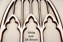 Load image into Gallery viewer, Cathedral Windows, Church windows, Vintage look wood window frames, BoHo Decor, Antique finish window frames, Gothic Window frame, Minimalist decor