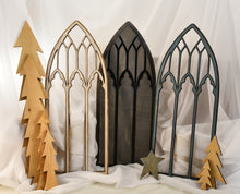 Load image into Gallery viewer, Cathedral Windows, Church windows, Vintage look wood window frames, BoHo Decor, Antique finish window frames, Gothic Window frame, Minimalist decor