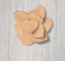 Load image into Gallery viewer, Dozen Hearts. Wood cutout. Laser Cutout. Wood Sign. Unfinished wood cutout. Sign blank. Ready to paint. 12 pack. Sign accents