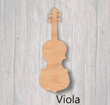 Load image into Gallery viewer, Music Instruments. Unfinished wood cutout. Wood cutout. Wood Sign. Door Hanger. Banjo. Bass Guitar. Ukulele. Viola. Violin