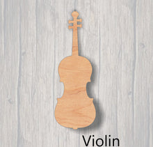 Load image into Gallery viewer, Music Instruments. Unfinished wood cutout. Wood cutout. Wood Sign. Door Hanger. Banjo. Bass Guitar. Ukulele. Viola. Violin