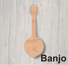 Load image into Gallery viewer, Music Instruments. Unfinished wood cutout. Wood cutout. Wood Sign. Door Hanger. Banjo. Bass Guitar. Ukulele. Viola. Violin