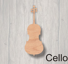 Load image into Gallery viewer, Music Instruments. Unfinished wood cutout. Wood cutout. Wood Sign. Door Hanger. Banjo. Bass Guitar. Ukulele. Viola. Violin