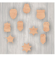 Load image into Gallery viewer, Badges. Unfinished wood cutout. Wood cutout. Laser Cutout. Wood Sign. Sign blank. Ready to paint. Door Hanger.