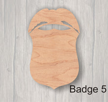 Load image into Gallery viewer, Badges. Unfinished wood cutout. Wood cutout. Laser Cutout. Wood Sign. Sign blank. Ready to paint. Door Hanger.