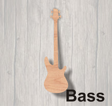 Load image into Gallery viewer, Music Instruments. Unfinished wood cutout. Wood cutout. Wood Sign. Door Hanger. Banjo. Bass Guitar. Ukulele. Viola. Violin