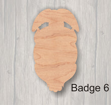 Load image into Gallery viewer, Badges. Unfinished wood cutout. Wood cutout. Laser Cutout. Wood Sign. Sign blank. Ready to paint. Door Hanger.