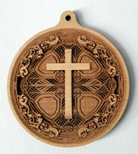 Load image into Gallery viewer, 3D Wood Ornament Chip carved Cross Ornament Wooden Ornament Laser Engraved