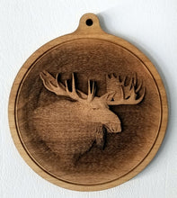 Load image into Gallery viewer, 3D Ornaments. Moose Head Ornament. . Laser Engraved. Unfinished Wood.
