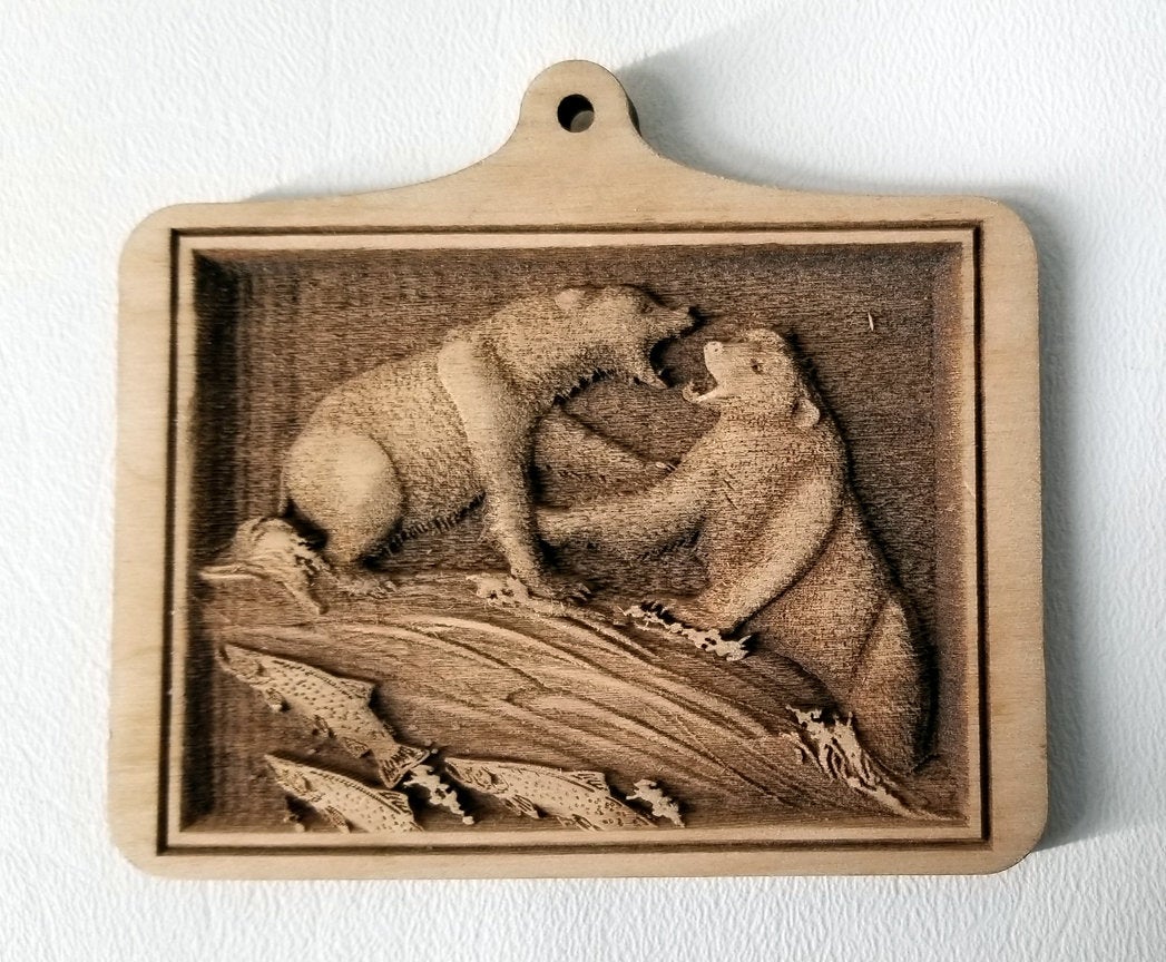 3D Wooden Ornaments Bears Fighting Ornament Laser Engraved ornament wood ornament