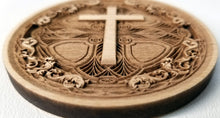 Load image into Gallery viewer, 3D Wood Ornament Chip carved Cross Ornament Wooden Ornament Laser Engraved
