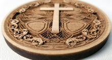 Load image into Gallery viewer, 3D Wood Ornament Chip carved Cross Ornament Wooden Ornament Laser Engraved