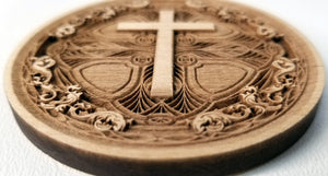 3D Wood Ornament Chip carved Cross Ornament Wooden Ornament Laser Engraved