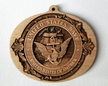 Load image into Gallery viewer, US Navy ornament USN Ornament wood ornament Navy wooden ornament Laser Engraved