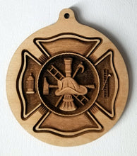 Load image into Gallery viewer, 3D wood Ornaments Fire Department Ornament Laser Engraved FDNY Ornament FD Scramble ornament
