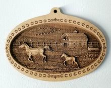 Load image into Gallery viewer, 3D Wooden Ornament Running Horses Barn Laser Engraved horse ornament Mare and foal ornament