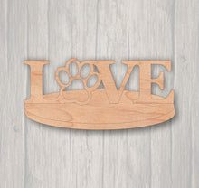 Load image into Gallery viewer, Love Paw Stand-up Kit. Unfinished wood cutout. Laser Cutout. Wreath Accent. Wood cutout. Wood Sign. Sign blank. Ready to paint. Door Hanger.