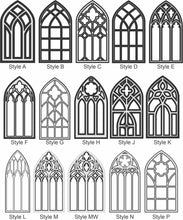 Load image into Gallery viewer, Cathedral Windows, Church windows, Vintage look wood window frames, BoHo Decor, Antique finish window frames, Gothic Window frame, Minimalist decor
