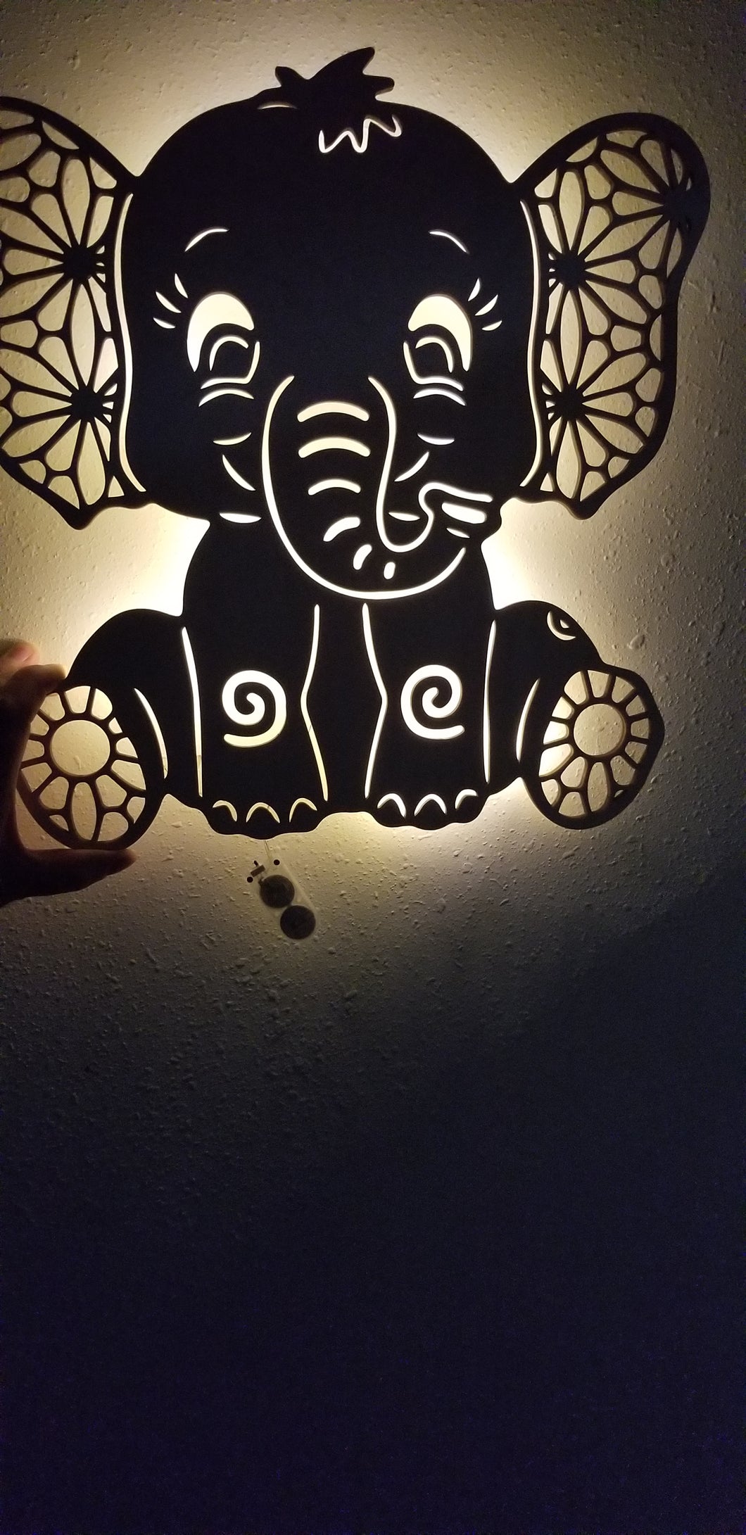 Baby Elephant Light lighted wall art silhouette Elephant wall art laser cut light backlit accent light