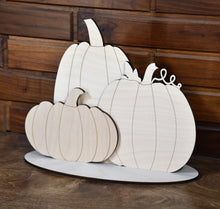Load image into Gallery viewer, Pumpkin wood cutout, laser cut pumpkin, 3 pumpkins fall decor autmn decor thanksgiving decor
