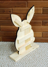 Load image into Gallery viewer, Bunny Standup. Pallet style. Wood cutout.  Laser Cutout. Wood Sign. Unfinished wood cutout. Ready to paint. Easter bunny
