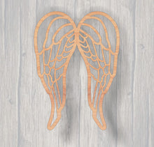 Load image into Gallery viewer, Angel Wings Fretwork.  Wood cutout.  Laser Cutout. Wood Sign. Unfinished wood cutout. Sign blank. Ready to paint. Door Hanger
