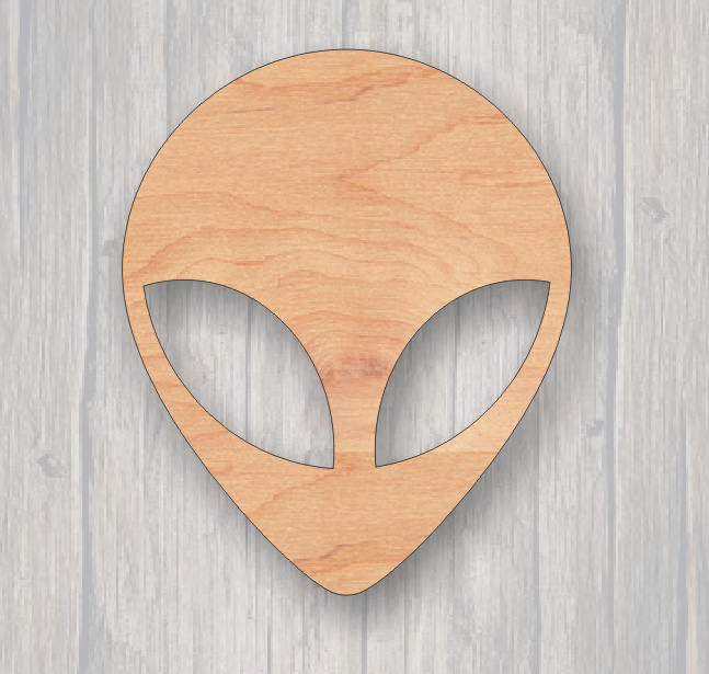 Alien Head. Wood cutout.  Unfinished wood cutout. Laser Cutout. Sign blank. Ready to paint. Door Hanger. Roswell. Martian.