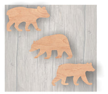 Load image into Gallery viewer, Bear. Wood cutout.  Laser Cutout. Wood Sign. Unfinished wood cutout. Sign blank. Ready to paint. Door Hanger.
