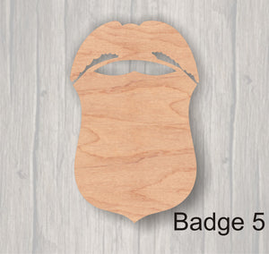Badges.  Unfinished wood cutout.  Wood cutout. Laser Cutout. Wood Sign. Sign blank. Ready to paint. Door Hanger.
