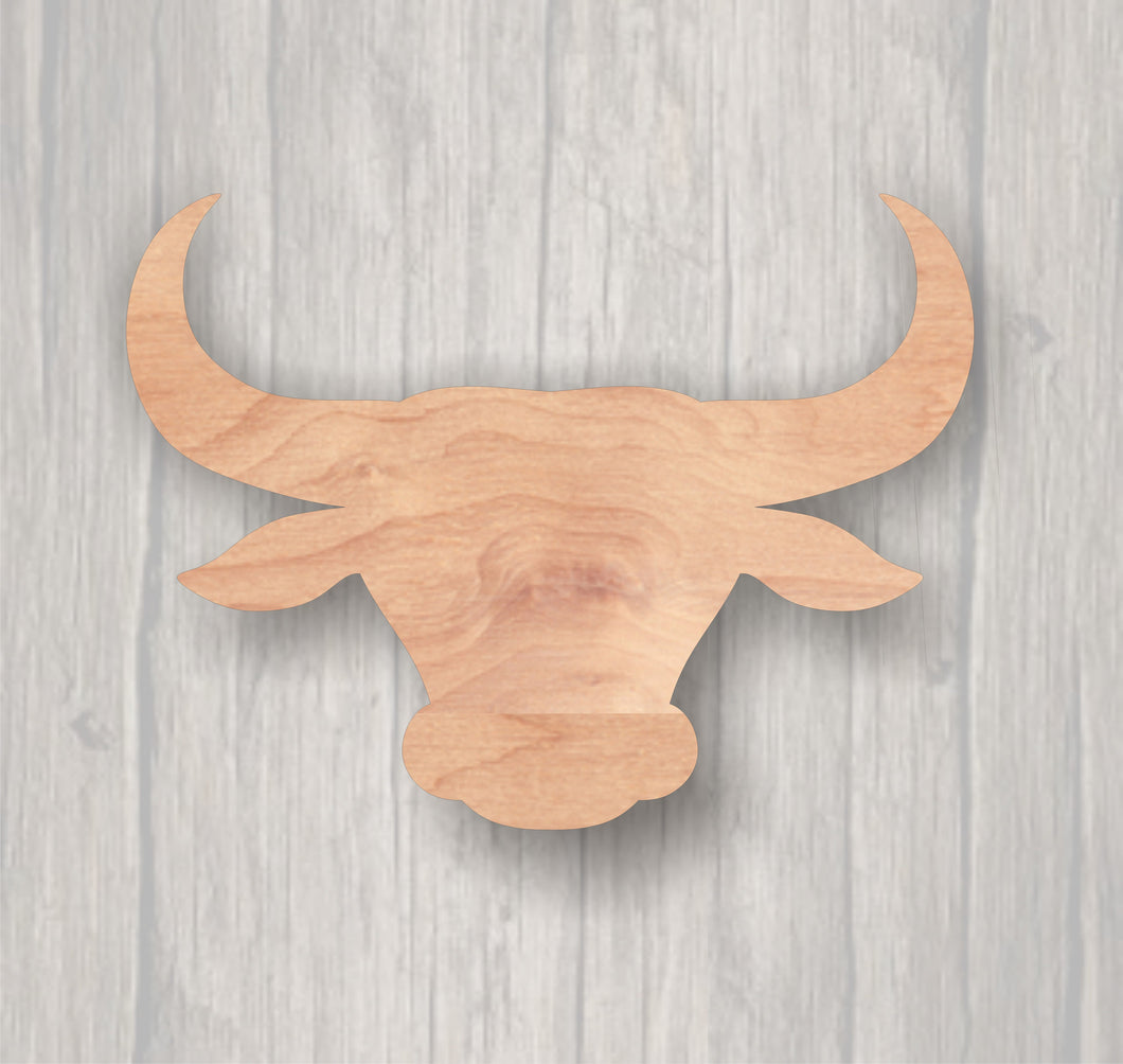 Bull Head. Unfinished wood cutout.  Wood cutout. Laser Cutout. Wood Sign. Sign blank. Ready to paint. Door Hanger.