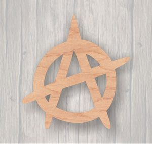 Anarchy Symbol. Unfinished wood cutout.  Wood cutout. Laser Cutout. Wood Sign. Sign blank. Ready to Door Hanger.paint.