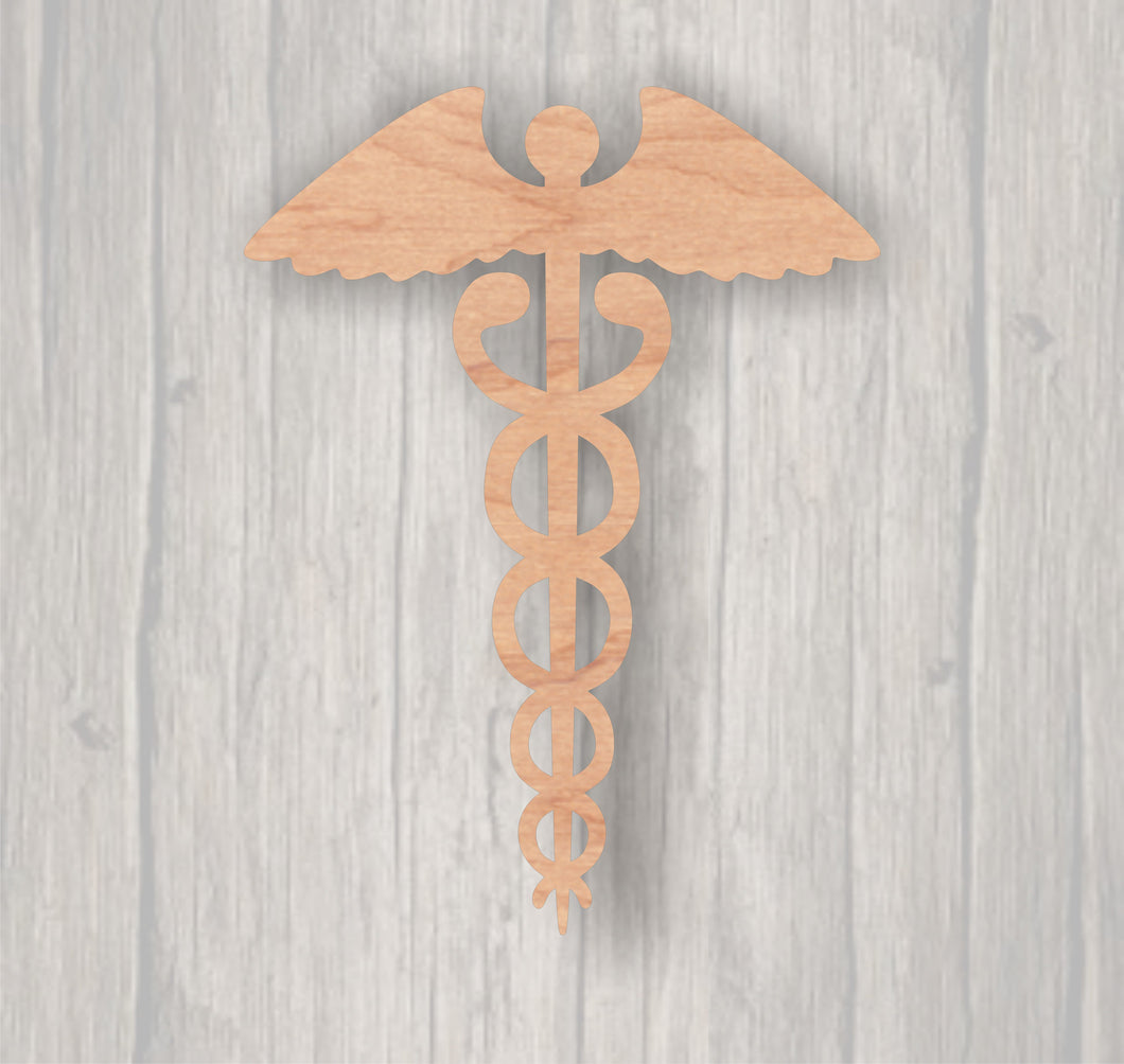 Caduceus. Unfinished wood cutout.  Wood cutout. Laser Cutout. Wood Sign. Sign blank. Ready to paint. Door Hanger.