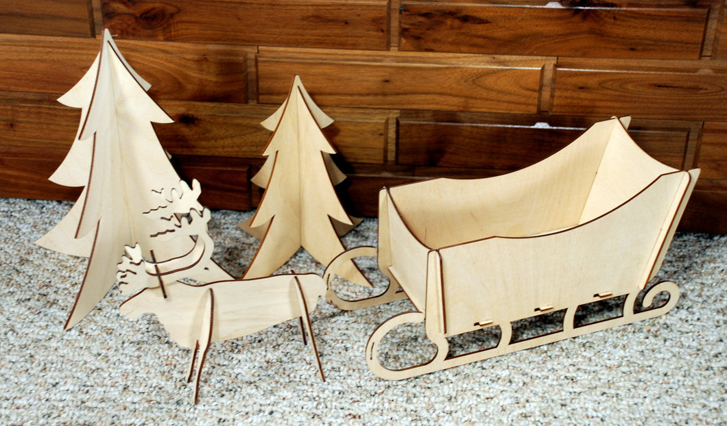 Sleigh Kit. Unfinished wood cutout.  Wood cutout. Laser Cutout. Wood Sign. Sign blank. Ready to paint. Door Hanger. Christmas