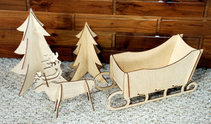 Reindeer Kit.  Unfinished wood cutout.  Wood cutout. Laser Cutout. Wood Sign. Sign blank. Ready to paint. Door Hanger.