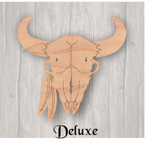 Buffalo Skull.  Unfinished wood cutout.  Wood cutout. Laser Cutout. Wood Sign. Sign blank. Ready to paint. Door Hanger.