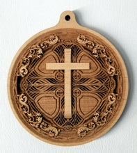 Load image into Gallery viewer, 3D Wood Ornament Chip carved Cross Ornament Wooden Ornament Laser Engraved

