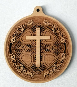 3D Wood Ornament Chip carved Cross Ornament Wooden Ornament Laser Engraved