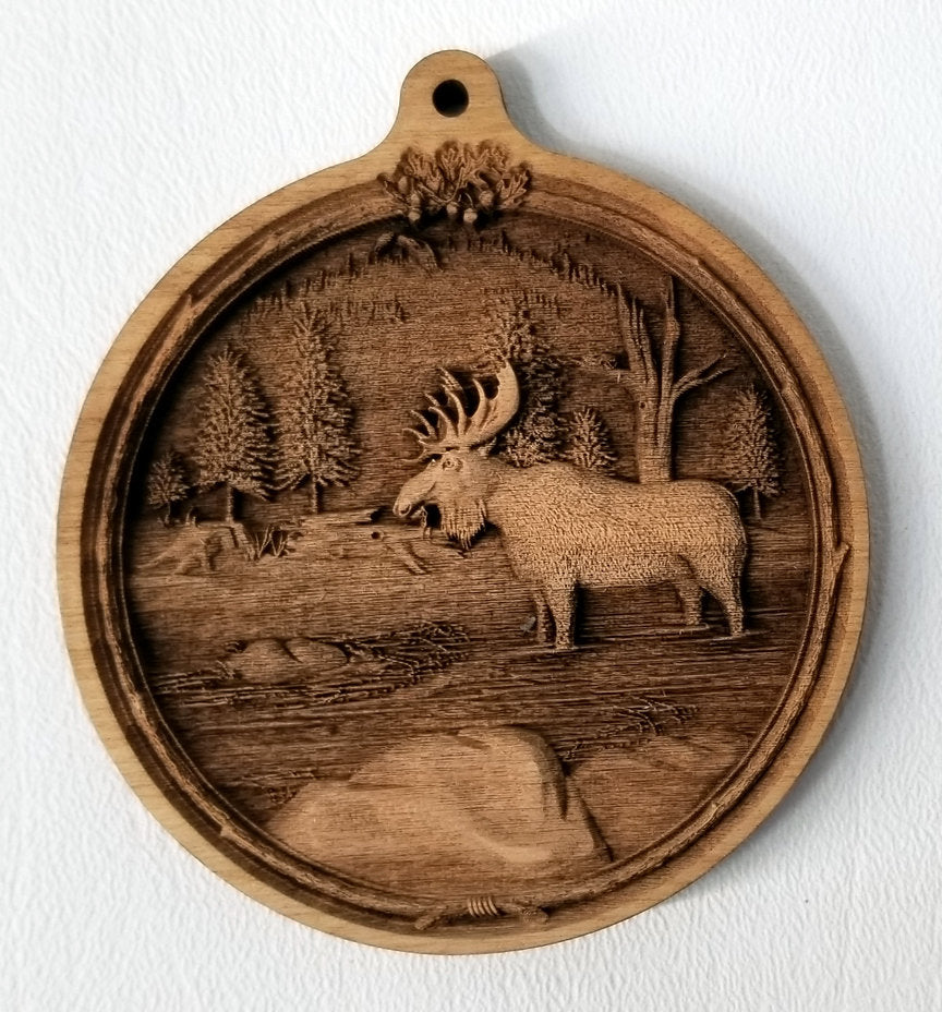 Laser cut wood Ornament Moose Ornament Wooden ornament 3D laser Engraved