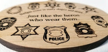 Load image into Gallery viewer, Wooden Ornaments Badge Ornament Laser Engraved First Responder Thin Blue Line Sheriff Badge Deputy Badge Trooper Badge Police badge Detective Badge
