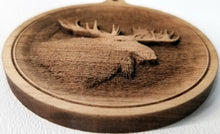 Load image into Gallery viewer, 3D Ornaments. Moose Head Ornament. . Laser Engraved.  Unfinished Wood.
