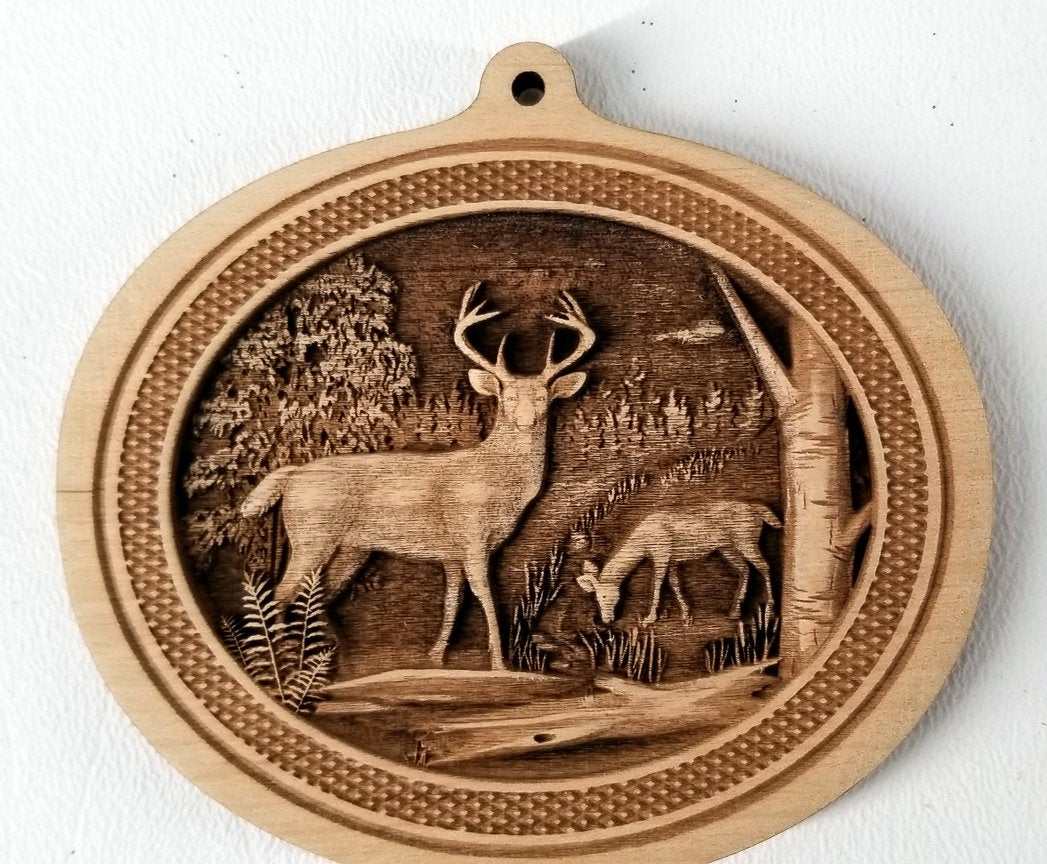 Wooden Ornaments White Tail Deer Ornament 3D Whitetail Deer Ornament Laser Engraved wood ornament