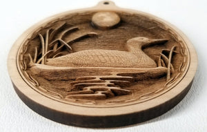 3D Wooden Loon Ornament Loon on the lake Laser Engraved northwoods ornament