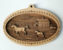 Load image into Gallery viewer, 3D Wooden Ornament Running Horses Barn Laser Engraved horse ornament Mare and foal ornament
