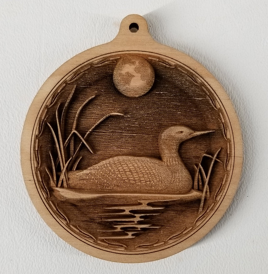 3D Wooden Loon Ornament Loon on the lake Laser Engraved northwoods ornament