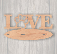 Load image into Gallery viewer, Love Paw Stand-up Kit. Unfinished wood cutout. Laser Cutout. Wreath Accent. Wood cutout. Wood Sign. Sign blank. Ready to paint. Door Hanger.
