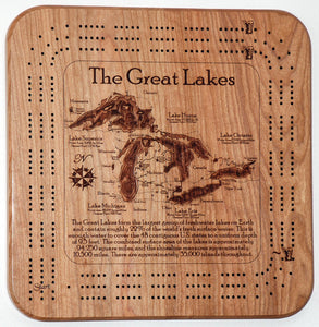 Great Lakes, 3 Player Cribbage Board, 3D, Solid Cherry, FREE SHIPPING, High quality pegs, Laser engraved depth